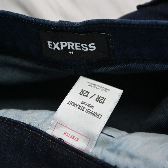 Express 12 High Rise Cropped Straight Dark Wash Stretch Denim Jeans - Picture 3 of 5